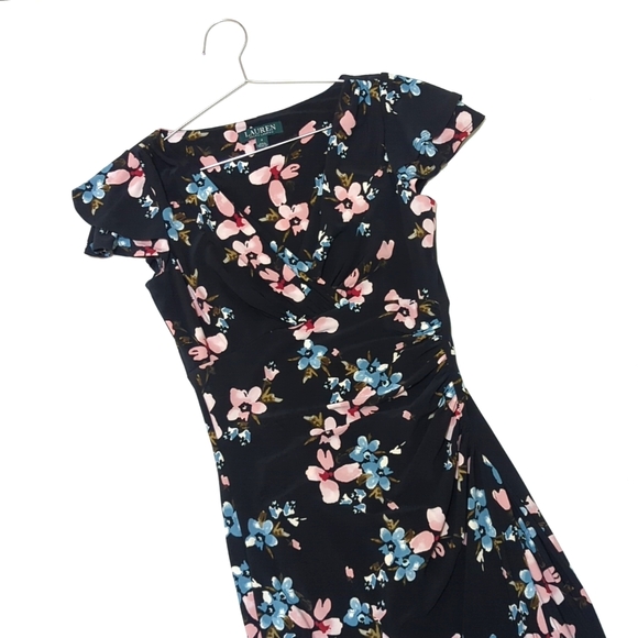 Lauren Ralph Lauren | Floral Midi Dress | V Neck | Wedding Guest | Shabby Chic| - Picture 4 of 10